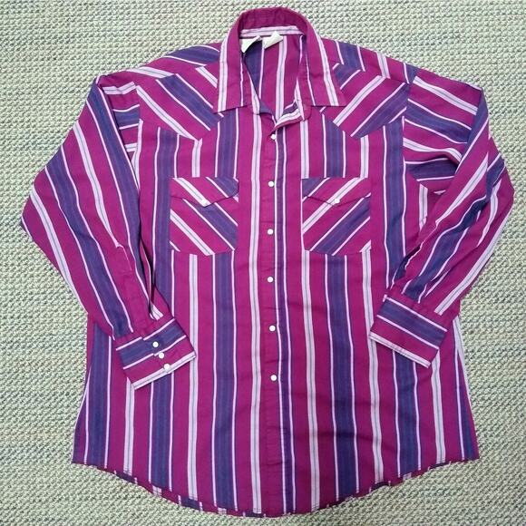 Western Frontier Pearl Snap XL Striped Cowboy Rockabilly Long Sleeve Shirt - Picture 1 of 4